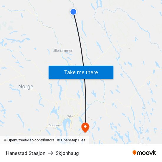 Hanestad Stasjon to Skjønhaug map