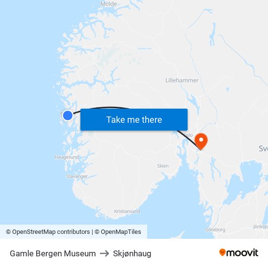 Gamle Bergen Museum to Skjønhaug map