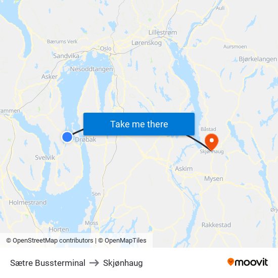 Sætre Bussterminal to Skjønhaug map
