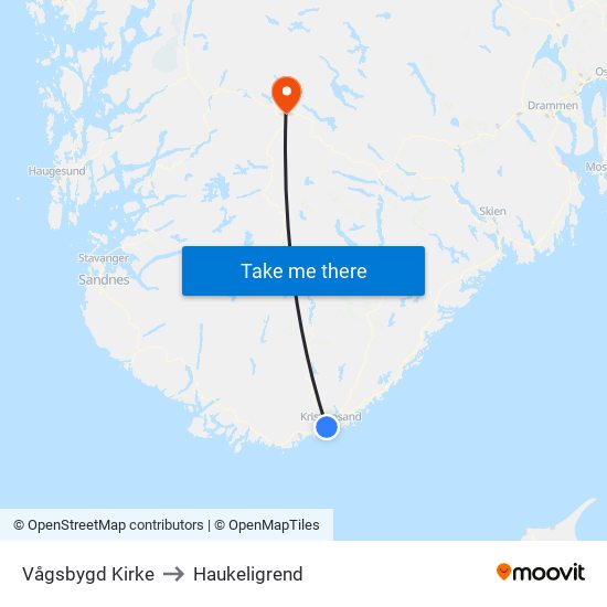 Vågsbygd Kirke to Haukeligrend map