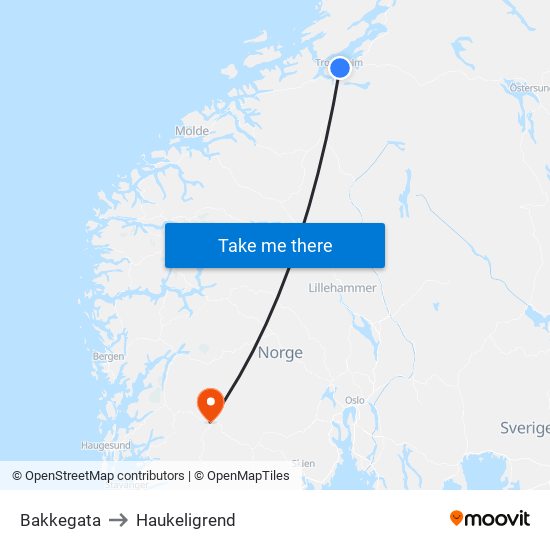 Bakkegata to Haukeligrend map