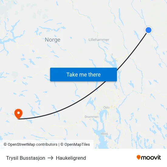 Trysil Busstasjon to Haukeligrend map