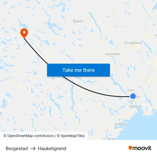 Borgestad to Haukeligrend map