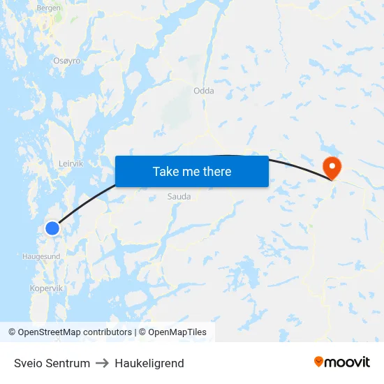 Sveio Sentrum to Haukeligrend map