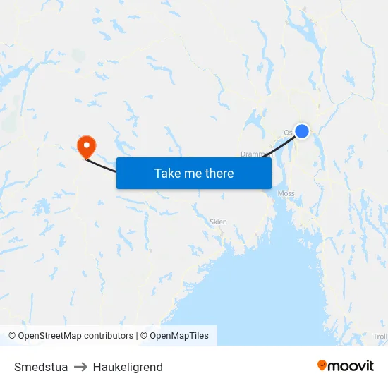 Smedstua to Haukeligrend map