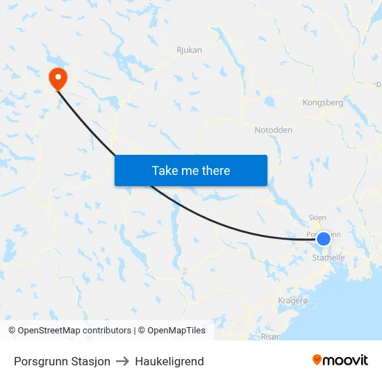 Porsgrunn Stasjon to Haukeligrend map