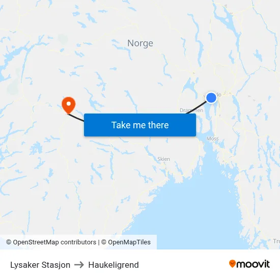 Lysaker Stasjon to Haukeligrend map