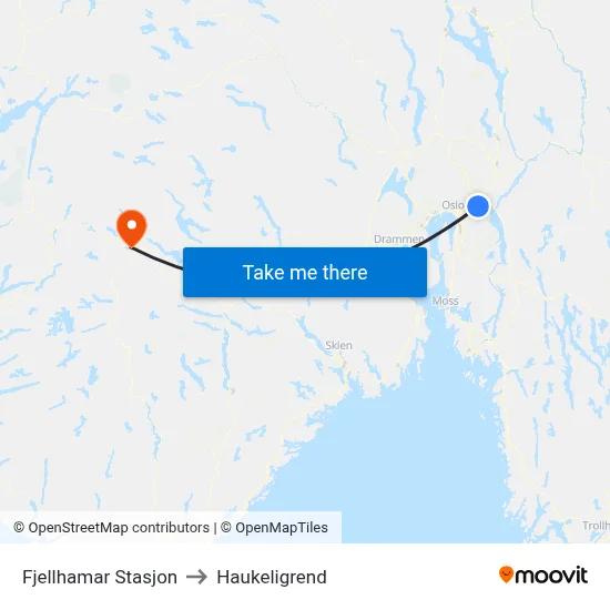 Fjellhamar Stasjon to Haukeligrend map