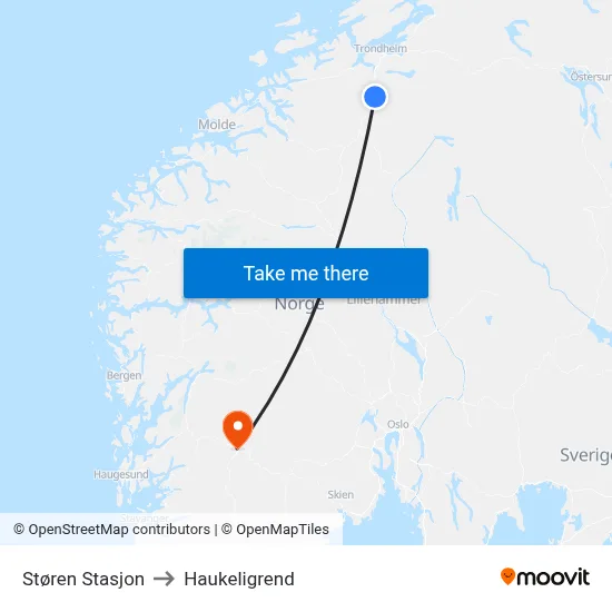 Støren Stasjon to Haukeligrend map