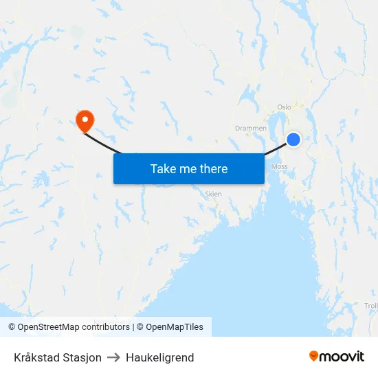 Kråkstad Stasjon to Haukeligrend map