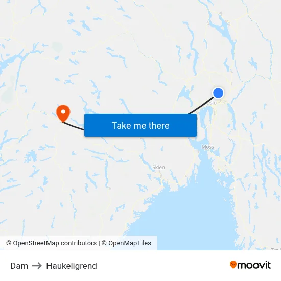 Dam to Haukeligrend map