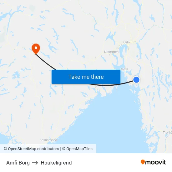Amfi Borg to Haukeligrend map
