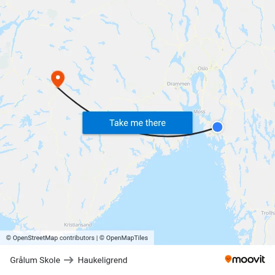 Grålum Skole to Haukeligrend map