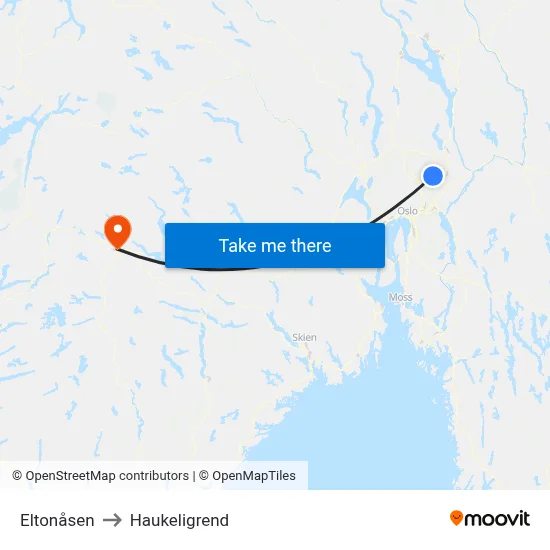 Eltonåsen to Haukeligrend map