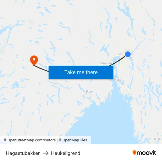 Hagastubakken to Haukeligrend map