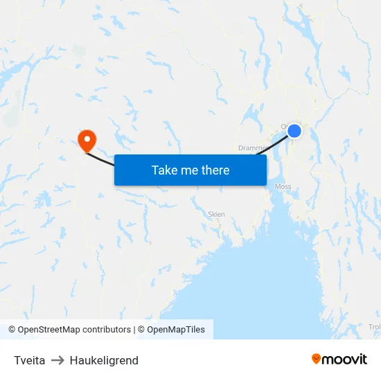 Tveita to Haukeligrend map