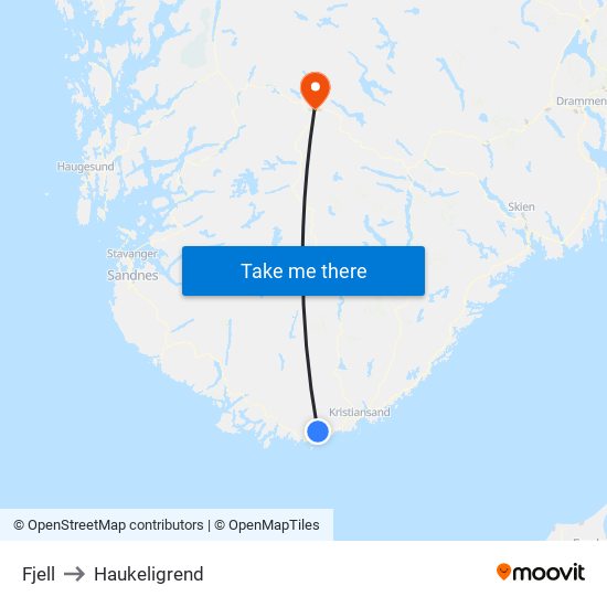 Fjell to Haukeligrend map