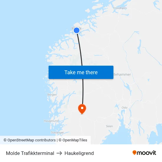 Molde Trafikkterminal to Haukeligrend map