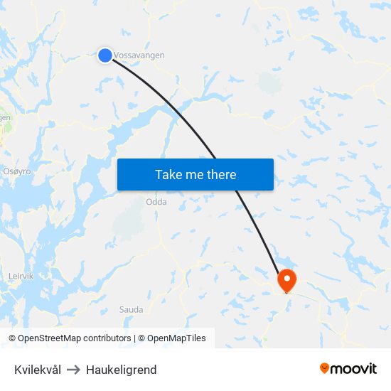 Kvilekvål to Haukeligrend map