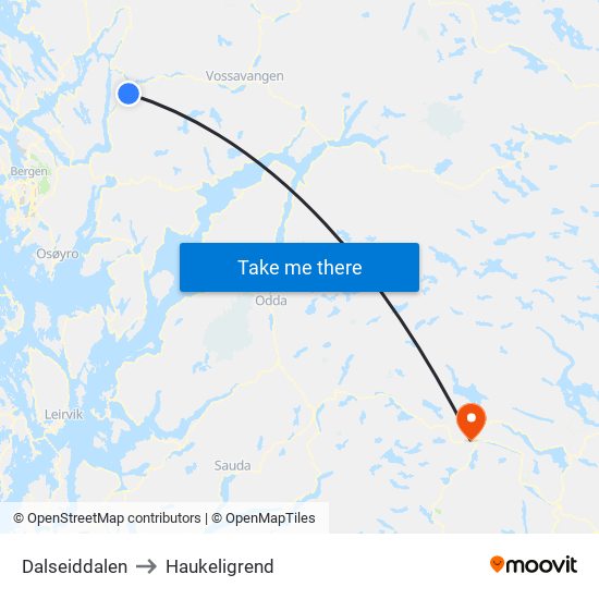 Dalseiddalen to Haukeligrend map