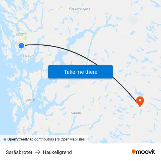 Søråsbrotet to Haukeligrend map