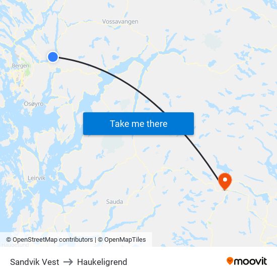 Sandvik Vest to Haukeligrend map