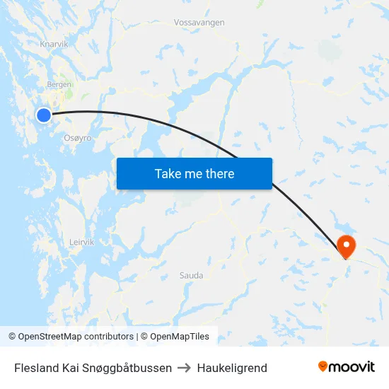 Flesland Kai Snøggbåtbussen to Haukeligrend map
