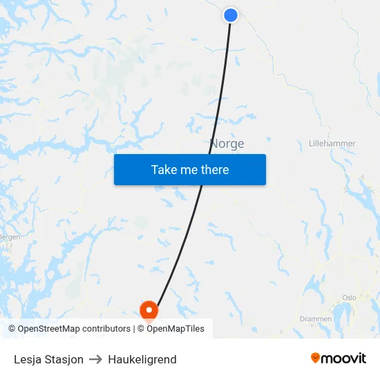 Lesja Stasjon to Haukeligrend map