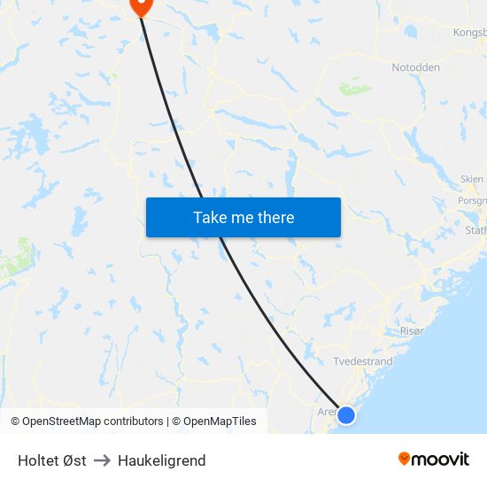 Holtet Øst to Haukeligrend map