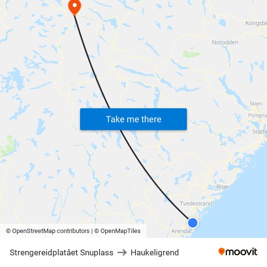 Strengereidplatået Snuplass to Haukeligrend map