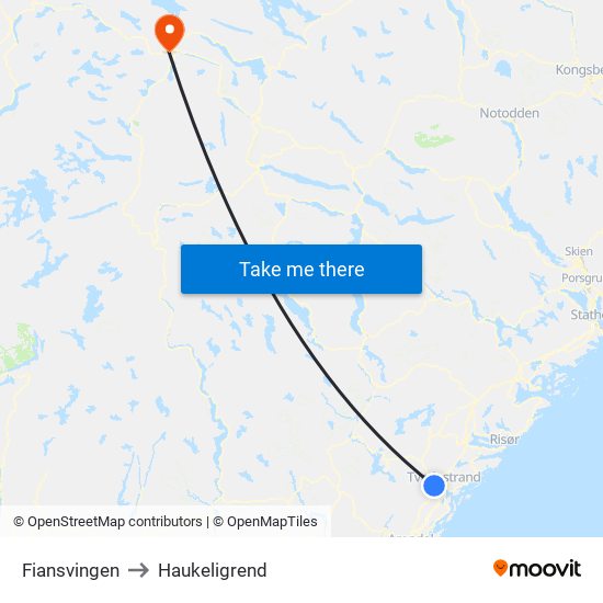 Fiansvingen to Haukeligrend map