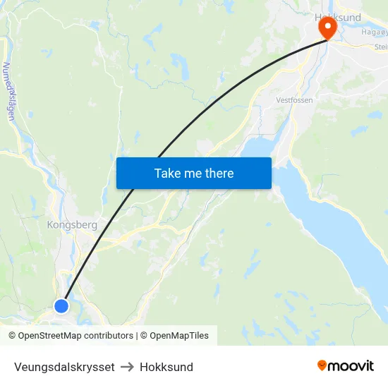 Veungsdalskrysset to Hokksund map