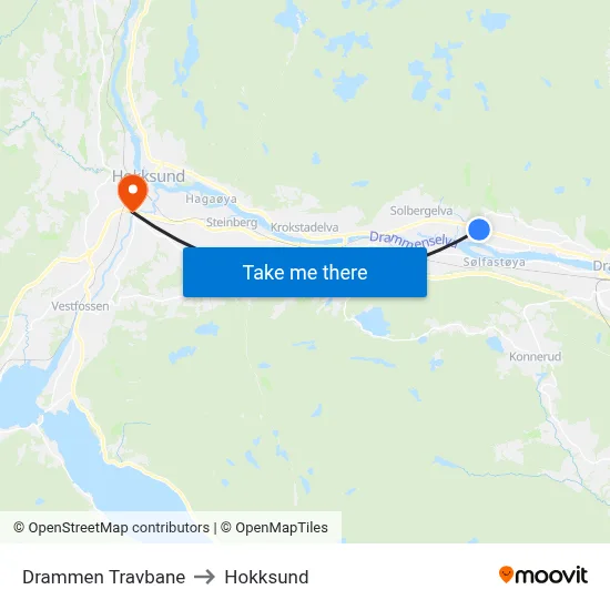 Drammen Travbane to Hokksund map