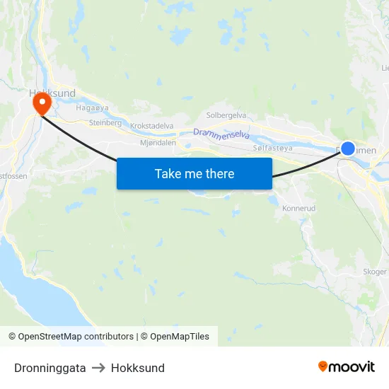Dronninggata to Hokksund map