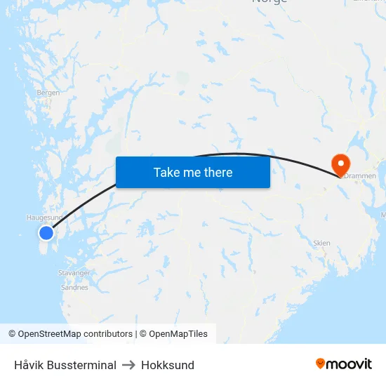 Håvik Bussterminal to Hokksund map