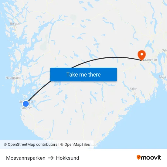 Mosvannsparken to Hokksund map
