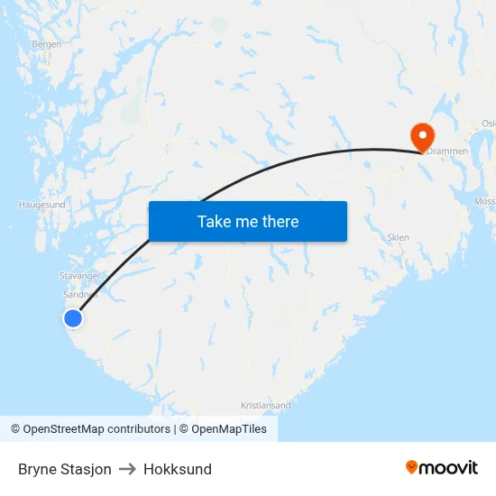 Bryne Stasjon to Hokksund map