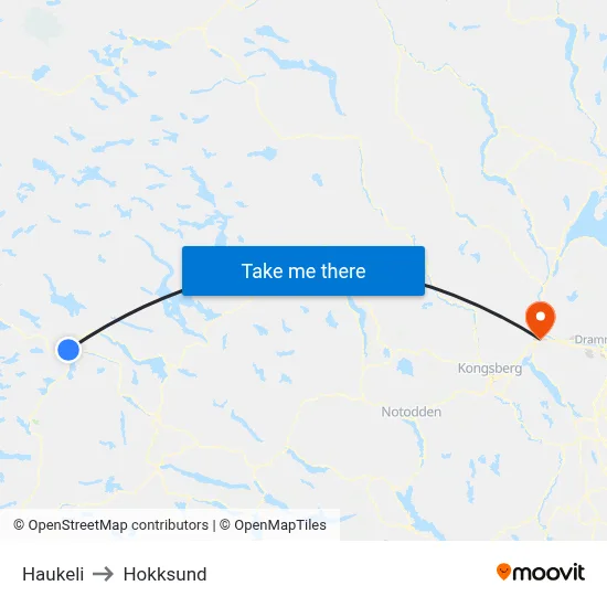 Haukeli to Hokksund map