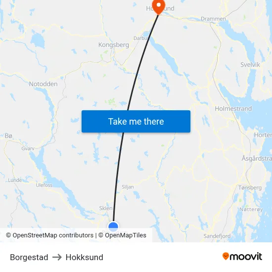 Borgestad to Hokksund map