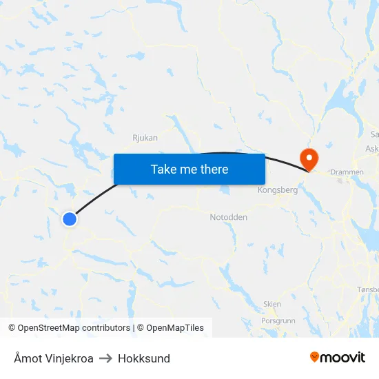 Åmot Vinjekroa to Hokksund map