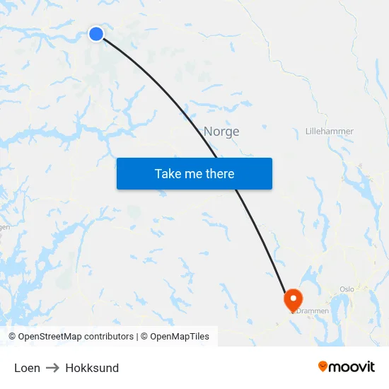 Loen to Hokksund map
