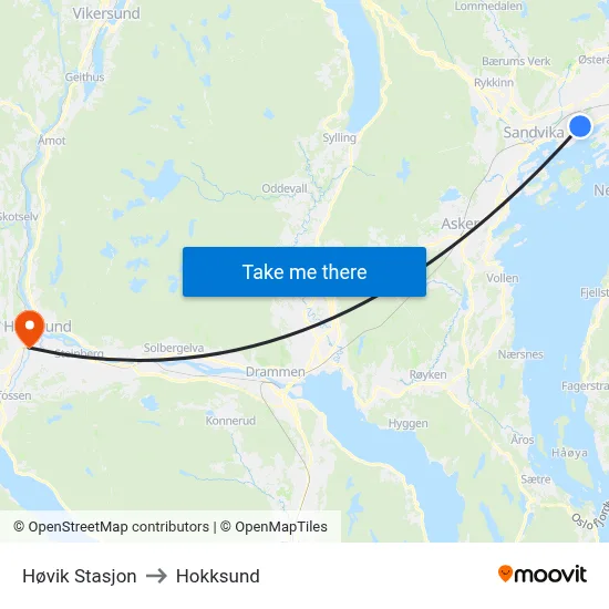 Høvik Stasjon to Hokksund map
