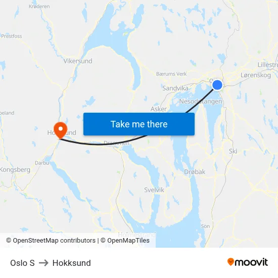 Oslo S to Hokksund map