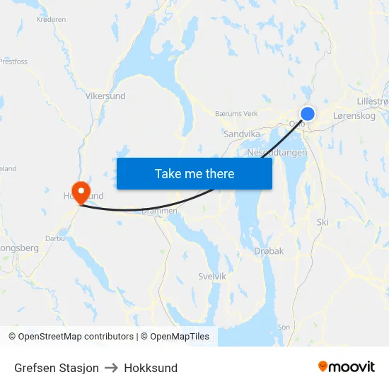 Grefsen Stasjon to Hokksund map