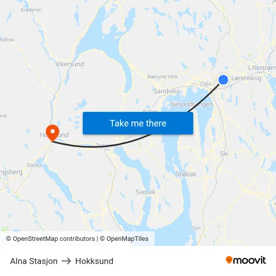 Alna Stasjon to Hokksund map