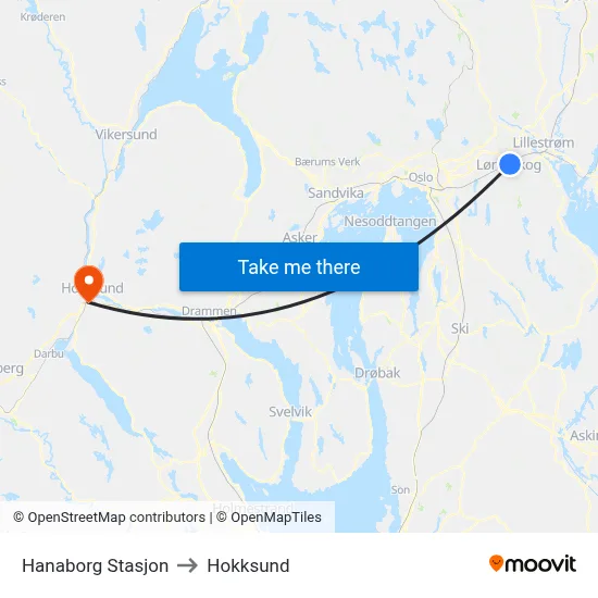 Hanaborg Stasjon to Hokksund map