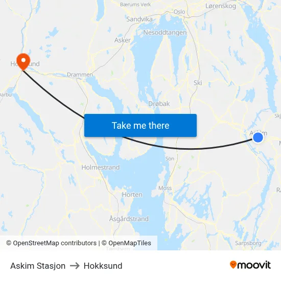 Askim Stasjon to Hokksund map