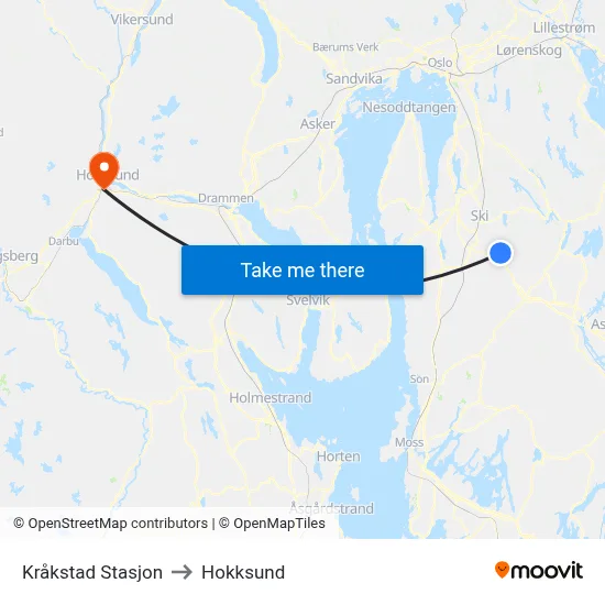 Kråkstad Stasjon to Hokksund map