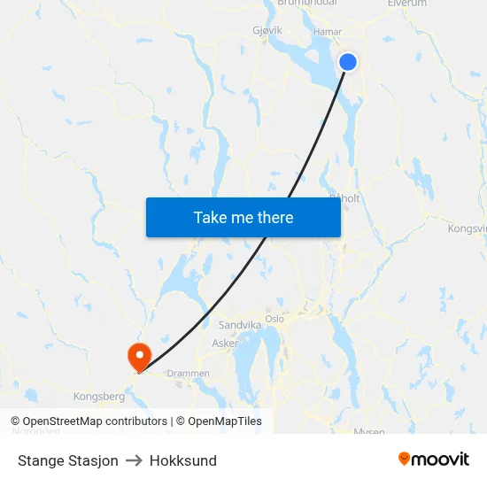 Stange Stasjon to Hokksund map