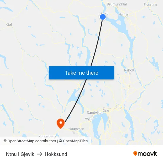 Ntnu I Gjøvik to Hokksund map
